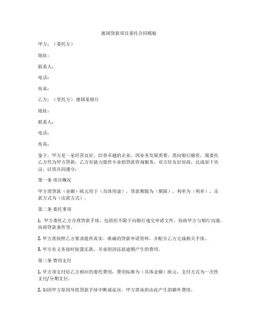 德国贷款项目委托合同模板