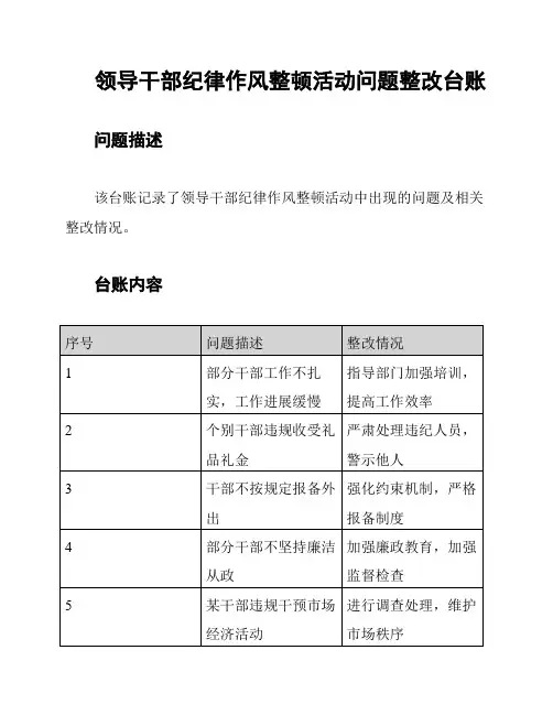 领导干部纪律作风整顿活动问题整改台账