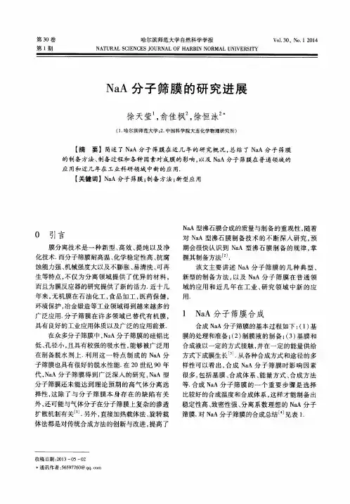 NaA分子筛膜的研究进展