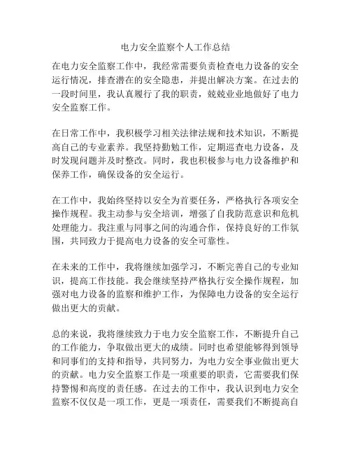 电力安全监察个人工作总结