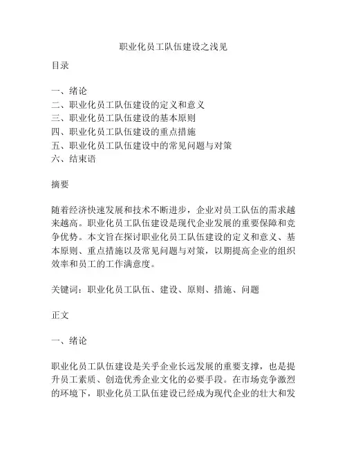 职业化员工队伍建设之浅见