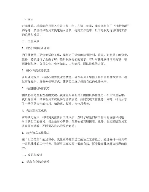 以老带新个人工作总结