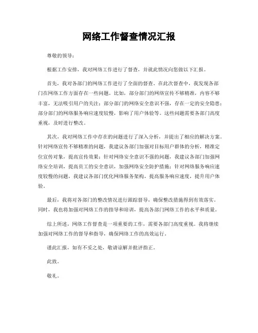 网络工作督查情况汇报