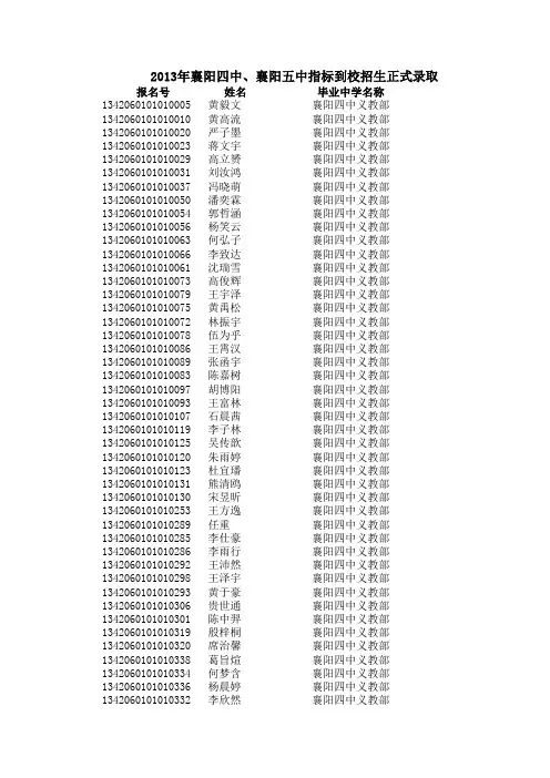 2013中考四中五中指标到校名单