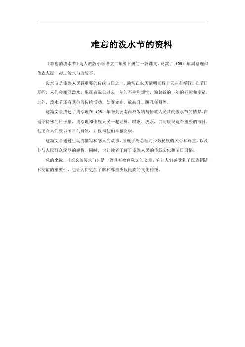 难忘的泼水节的资料