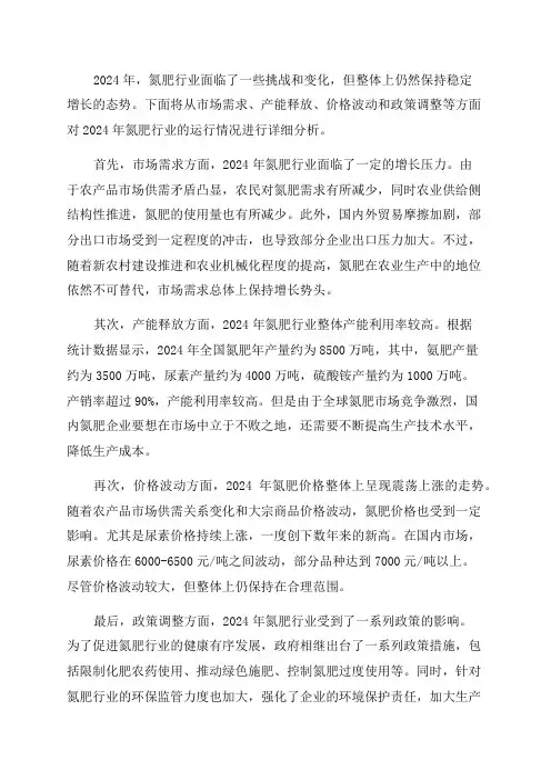 2024年氮肥行业运行情况
