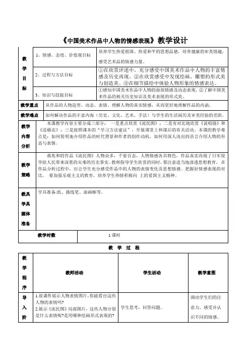 五年级下册美术教案-1.1 中国美术作品中人物的情感表现丨岭南版_21159