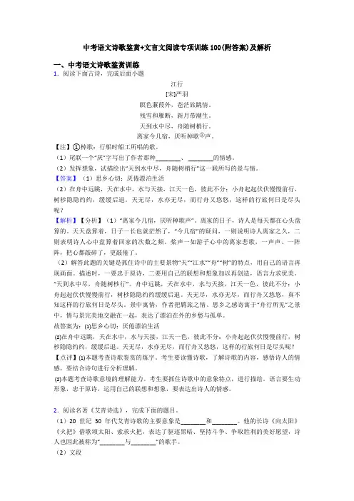 中考语文诗歌鉴赏+文言文阅读专项训练100(附答案)及解析 (5)