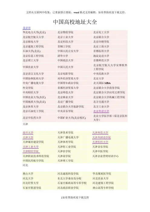 中国高校地址大全
