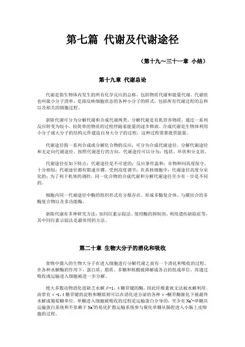 生物化学 第七篇 代谢及代谢途径