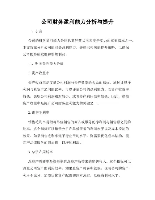 公司财务盈利能力分析与提升