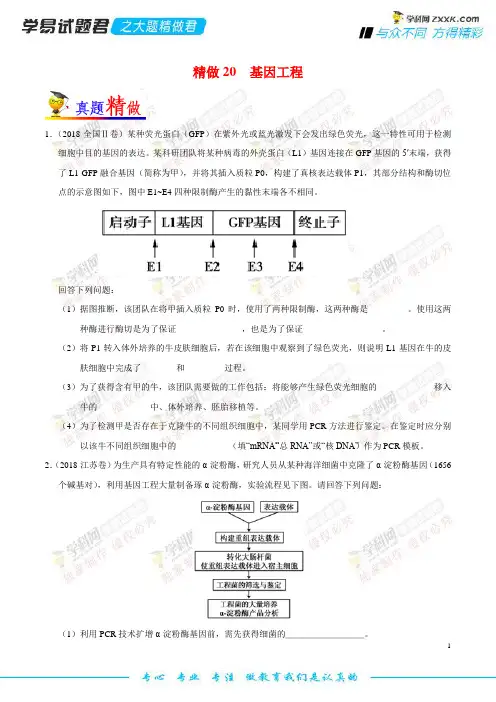 精做20 基因工程-学易试题君之大题精做2019年高考生物(原卷版)