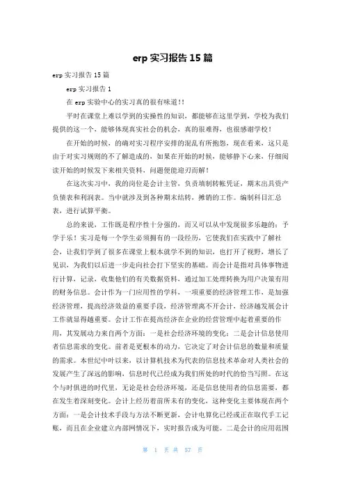 erp实习报告15篇