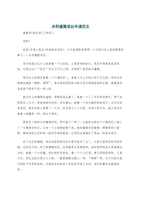 水利灌溉项目申请范文