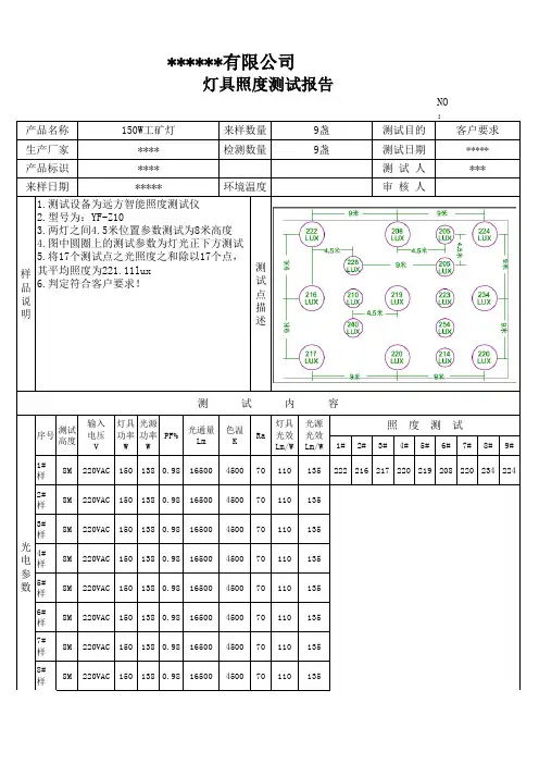 编写模板灯具照度测试报告
