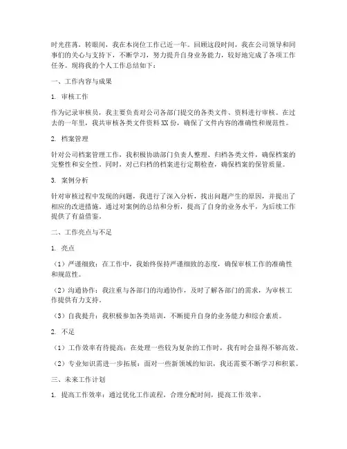 记录审核员个人工作总结