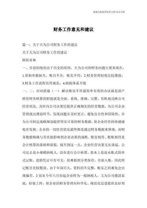 财务工作意见和建议