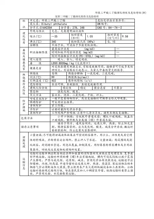 邻苯二甲酸二丁酯理化特性及危险特性(新)