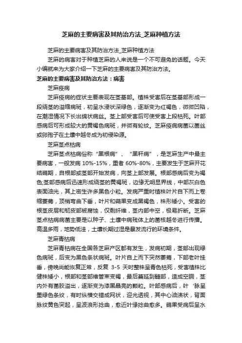 芝麻的主要病害及其防治方法_芝麻种植方法