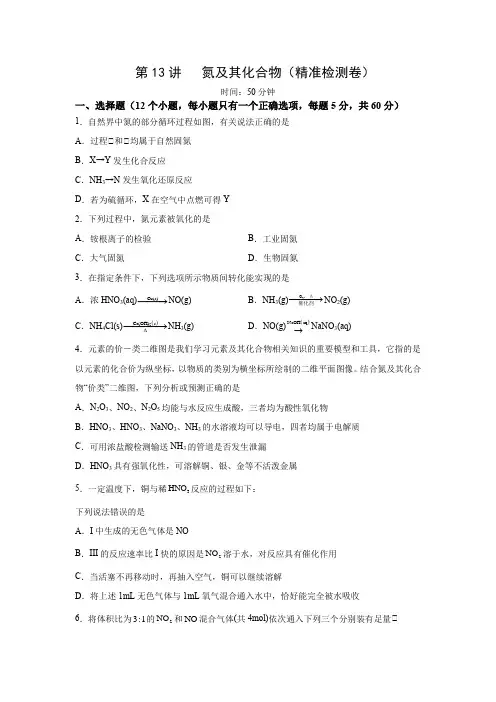 第13讲氮及其化合物(检测)-2023年高考化学一轮复习”四点“卓越讲义(原卷版)