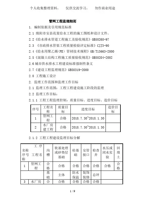 供水管网工程监理细则