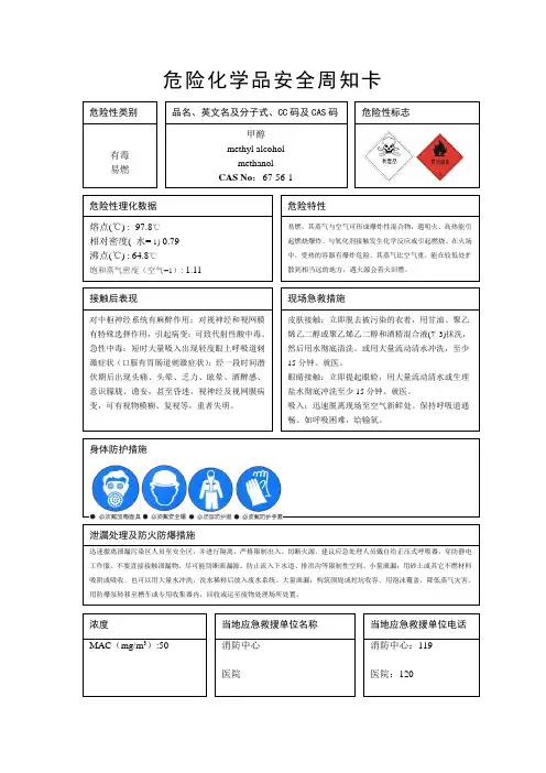 危险化学品安全周知卡(常规的31种)-MSDS