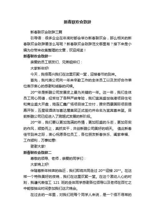 新春联欢会致辞三篇