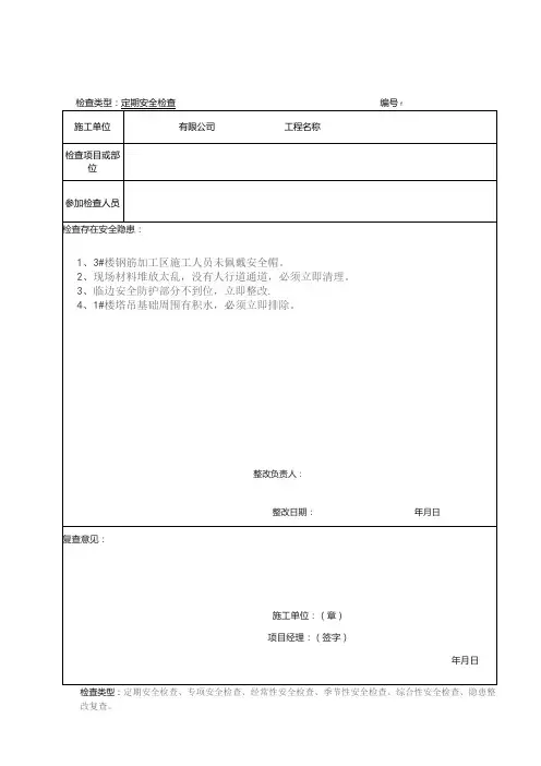 项目经理带班安全检查记录