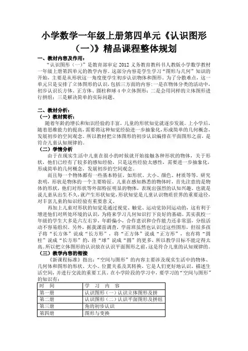小学数学一年级上册第四单元《认识图形(一)》精品课程整体规划