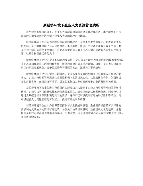 新经济环境下企业人力资源管理浅析
