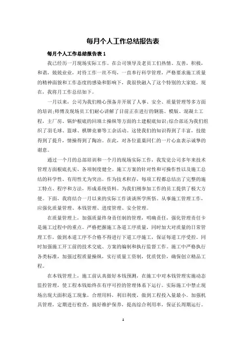 每月个人工作总结报告表
