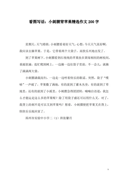 看图写话：小刺猬背苹果精选作文200字