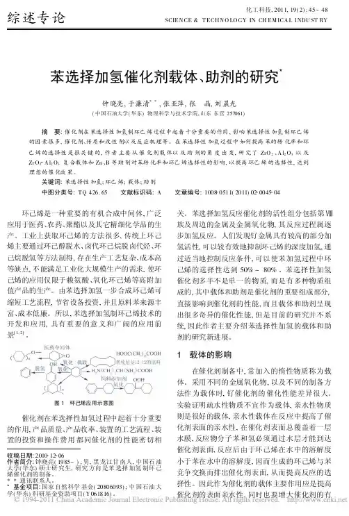 苯选择加氢催化剂载体_助剂的研究