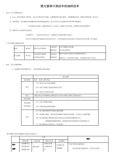 笔记 第九章  审计测试中的抽样技术