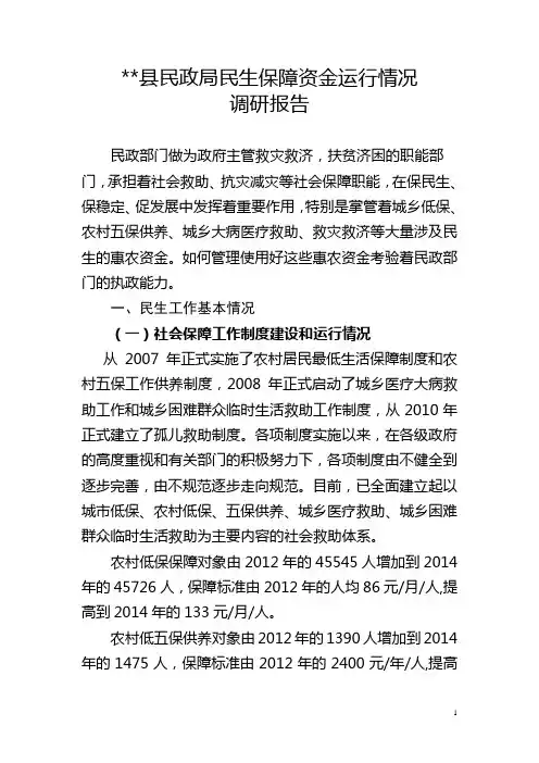 民生保障工作调研报告
