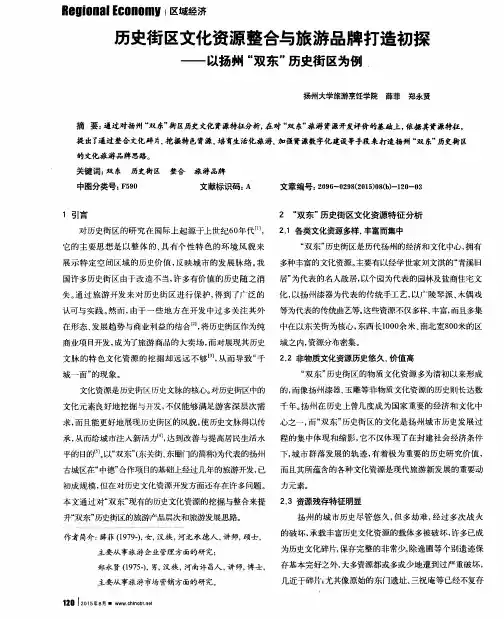 历史街区文化资源整合与旅游品牌打造初探——以扬州“双东”历史
