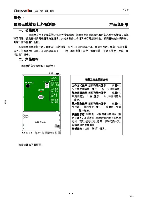 CW1302 幂帘无线被动红外探测器 产品说明书