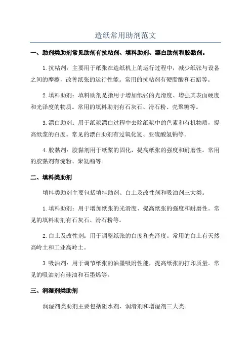 造纸常用助剂范文