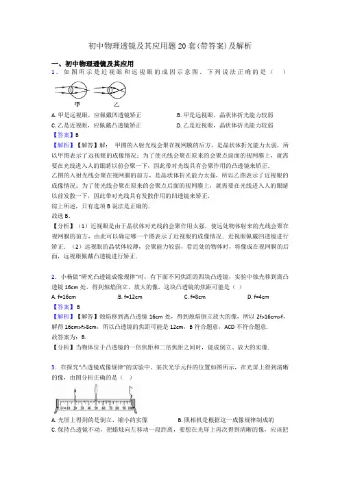 初中物理透镜及其应用题20套(带答案)及解析