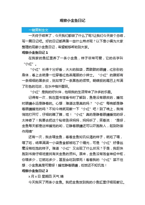 观察小金鱼日记（15篇）