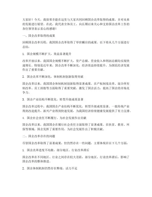 国企改革总结发言稿范文