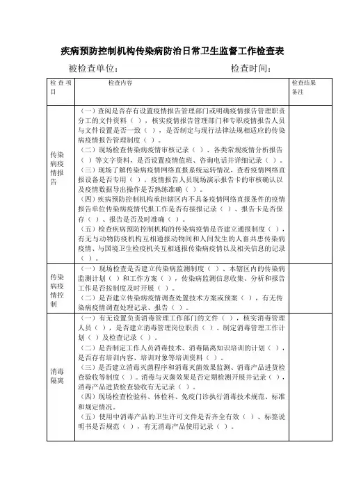 疾控机构传染病日常监督表