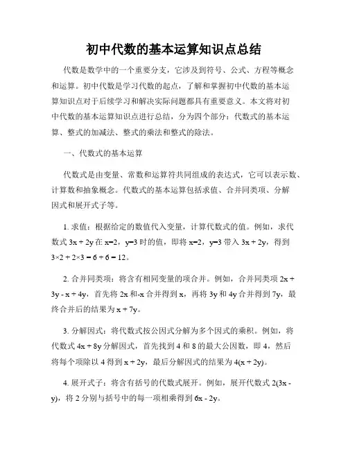 初中代数的基本运算知识点总结
