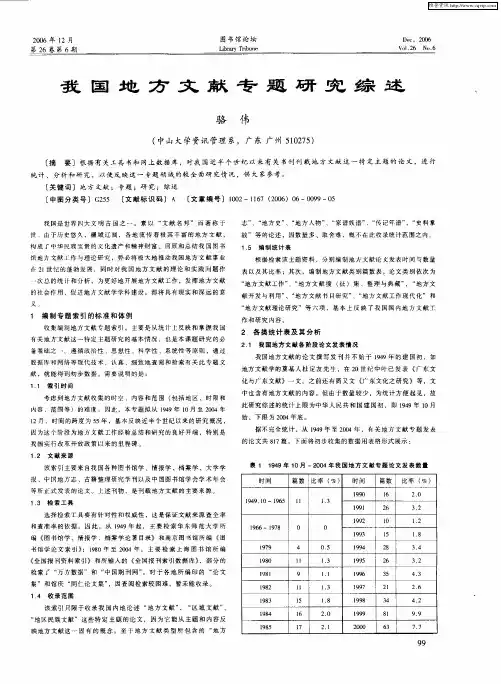 我国地方文献专题研究综述