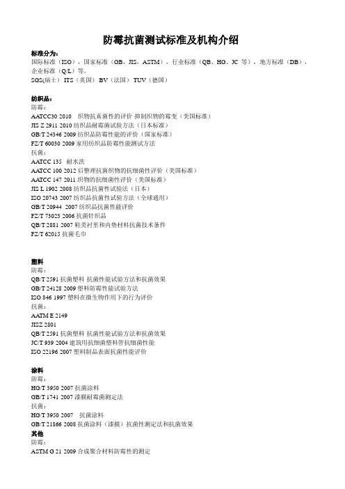 防霉抗菌测试标准及机构介绍