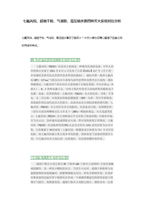 七氟丙烷、超细干粉、气溶胶、高压细水雾四种灭火系统对比分析