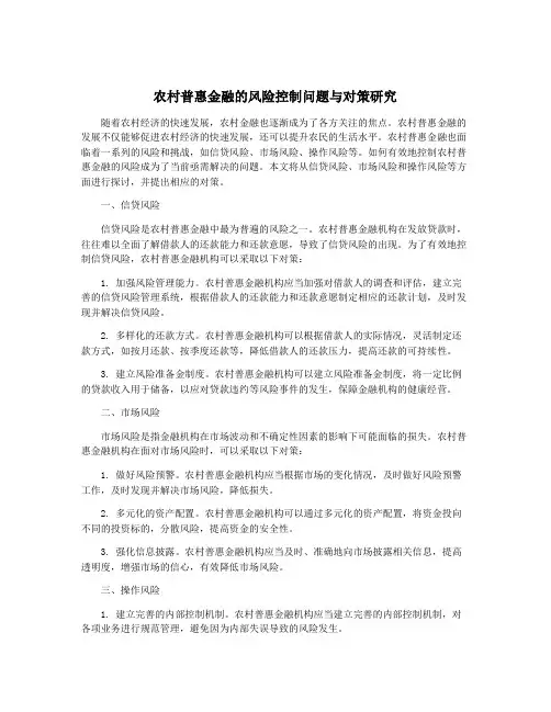 农村普惠金融的风险控制问题与对策研究