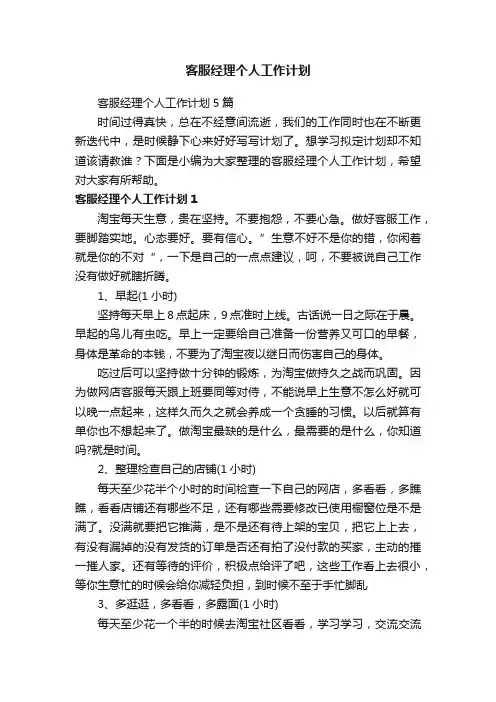 客服经理个人工作计划5篇