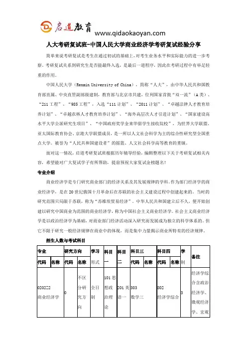 人大考研复试班-中国人民大学商业经济学考研复试经验分享