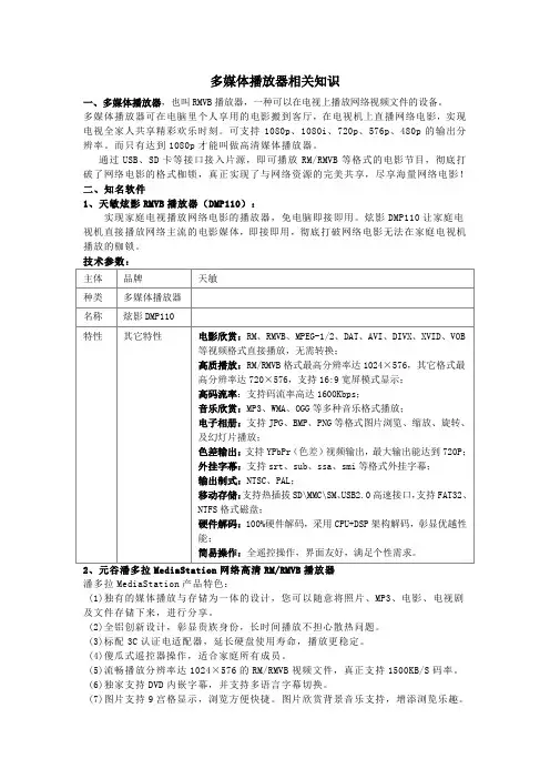 大学计算机多媒体播放器相关知识